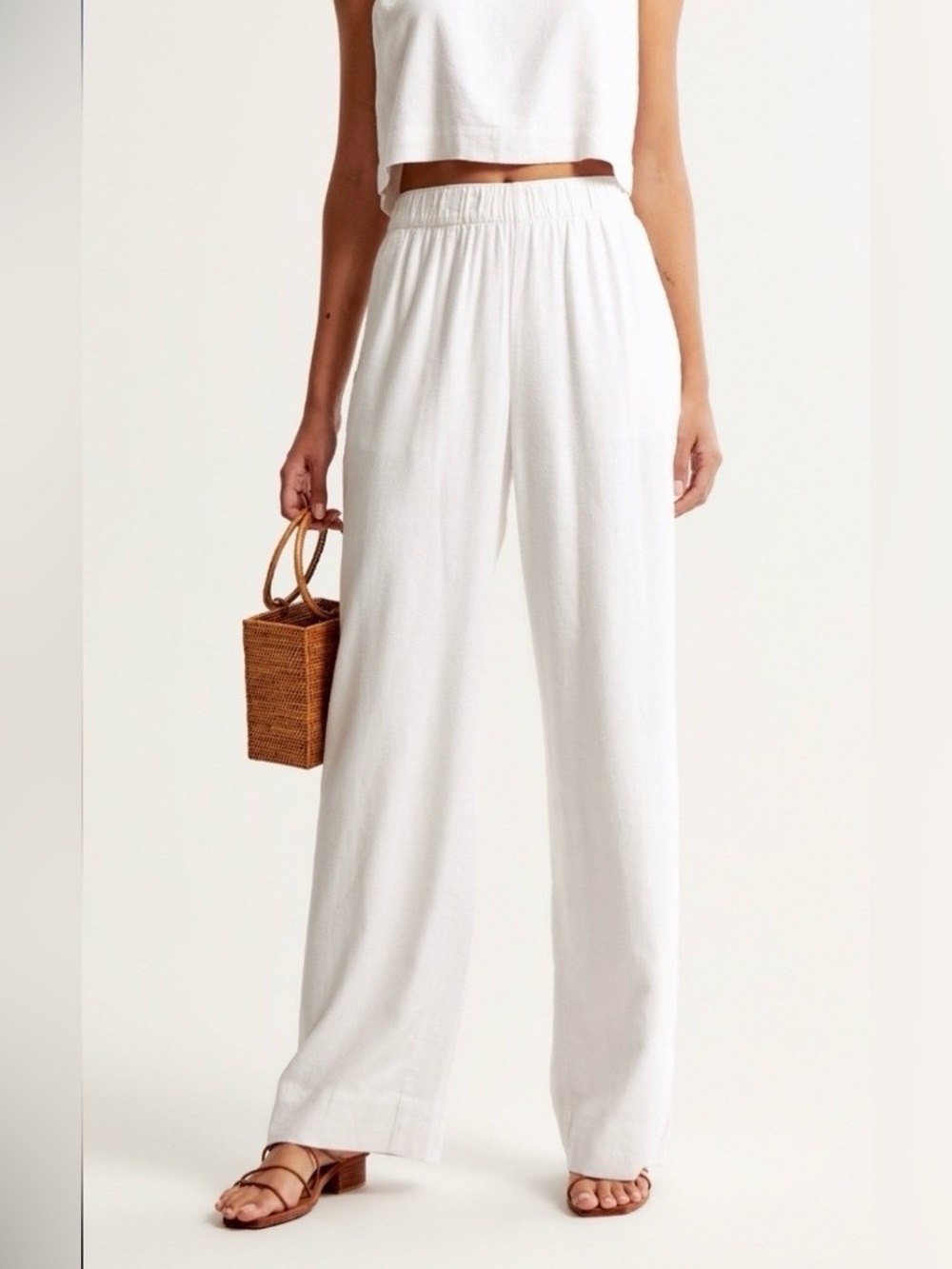 Abercrombie & Fitch A&F Linen-Blend Pull-On wide leg pant white XXS NWOT